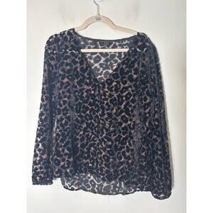 Guess Brown Black Cheetah Print Sheere Long Sleeve Shirt Sz M